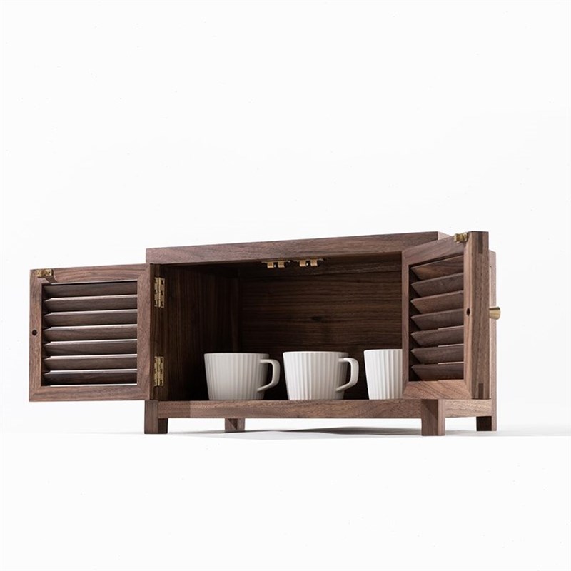 浮霞木坊黑胡桃木收纳柜百u叶门实木复古木制储物柜家居软装小柜