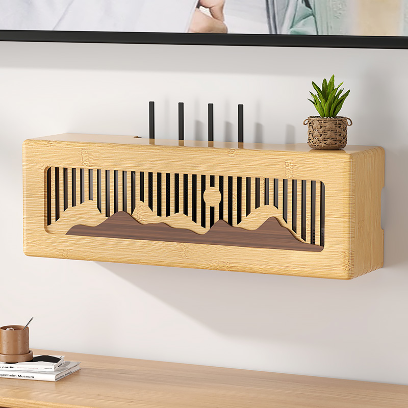 wifi机顶盒路由器盒子收纳盒置物架电视柜遮挡插S座壁挂免打孔楠