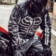 黑 骷髅反光机车防水套装 现货哈雷印第安摩托车q雨衣雨裤 透气个性