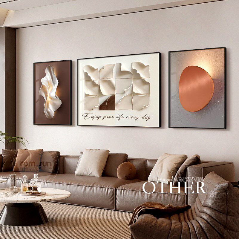 简约现代客厅装饰画2025新款极简E抽象三联画高档沙发背景白墙挂