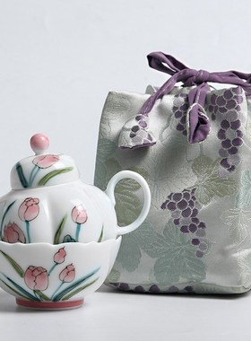 云霞紫手绘紫色茶壶提梁壶小品J壶女生旅行茶具伴手礼