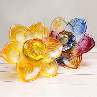 琉璃七彩七星莲花座酥油灯座家D用供长明灯台蜡烛台前供灯