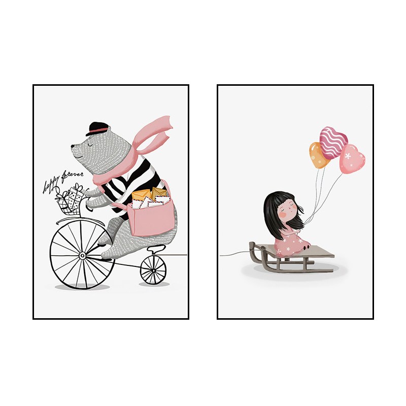 儿童房装饰画北欧粉色可爱壁画公主女F孩房创意组合卡通晶瓷星钻图片