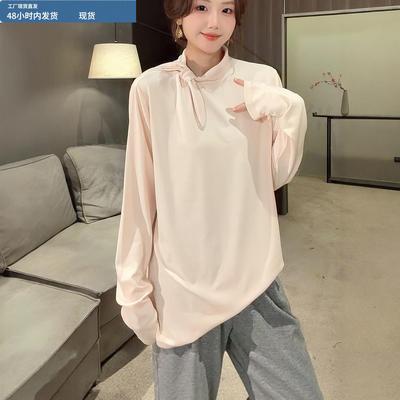蝴蝶结磨毛长袖t恤内搭打底衫女2025新款今年流行爆款秋冬季上衣