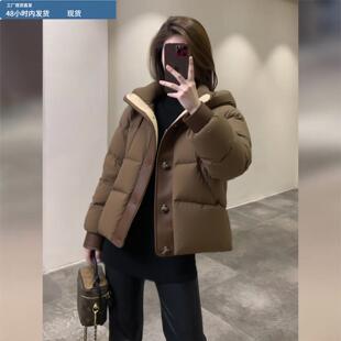 美拉德咖色轻薄羽绒服冬季女款2025新款小个子短款保暖面包服外套