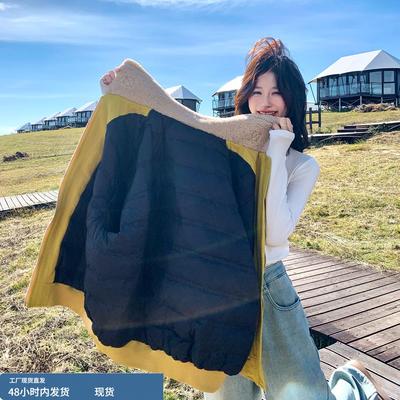 柠檬黄羊羔毛翻领羽绒服女中长款加厚90白鸭绒派克服冬季羽绒外套