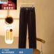 高腰灯芯绒加绒加厚九分裤 2024新款 女秋冬季 咖色雪尼尔直筒阔腿裤