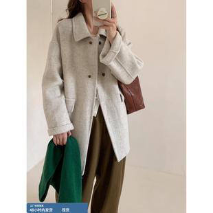 秋冬高级感小个子双面羊绒大衣女中款百搭宽松韩系羊毛呢外套2025