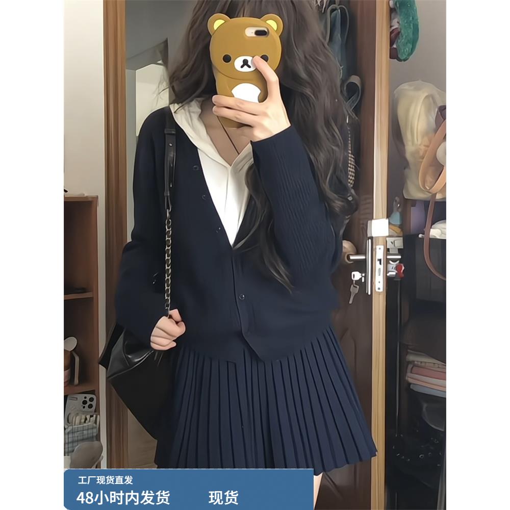 假两件针织衫女秋冬新款连帽毛衣外套短款独特漂亮小个子长袖上衣