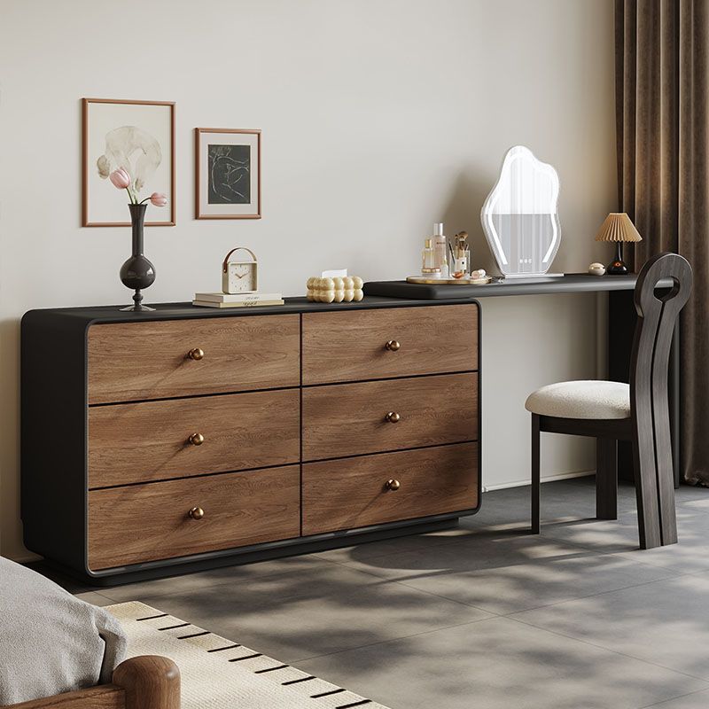 复古风中古风梳妆台卧室胡桃木实木复古收纳化妆桌收纳柜一体