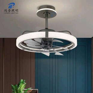 鸿普照明北欧奶油奶咖色黑色白色隐形风扇灯摇头电V扇灯吊扇灯智