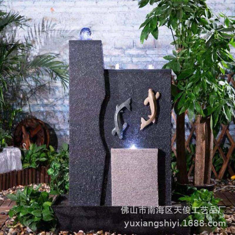 意275聚流水水景摆件造景水幕喷泉鱼池石材墙玄关V装饰办公室财风