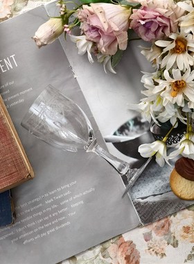 红酒杯ins田园j风圣路易欧式奢蚀刻工水晶晶莹剔透高脚杯中古摆件