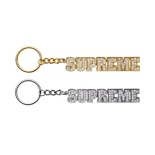 Sup eme Block Logo Keychain 18SS水钻镶钻项链吊坠钥匙扣送项链