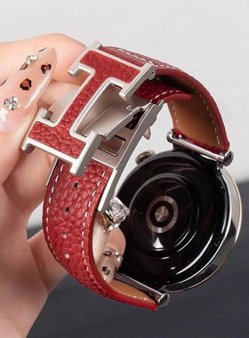 知了兔适用华为gt6表带watch5女款磁吸皮质红色gt5新款手表带watchgt4智能5秋冬gt3女士pro真皮gt2高级41/46