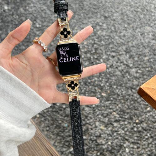 新款〔裸眼爆闪〕星芒满钻头层牛皮表带适用AppleWatchS11/S10表带iwatch9苹果手表se/8/7/6/5/4代高级