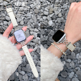 知了兔适用苹果iwatchS11手表表带苹果9手表S10真皮透气SE女高级ultra小米9PRO小香风s8s7智能腕带41mm18新款