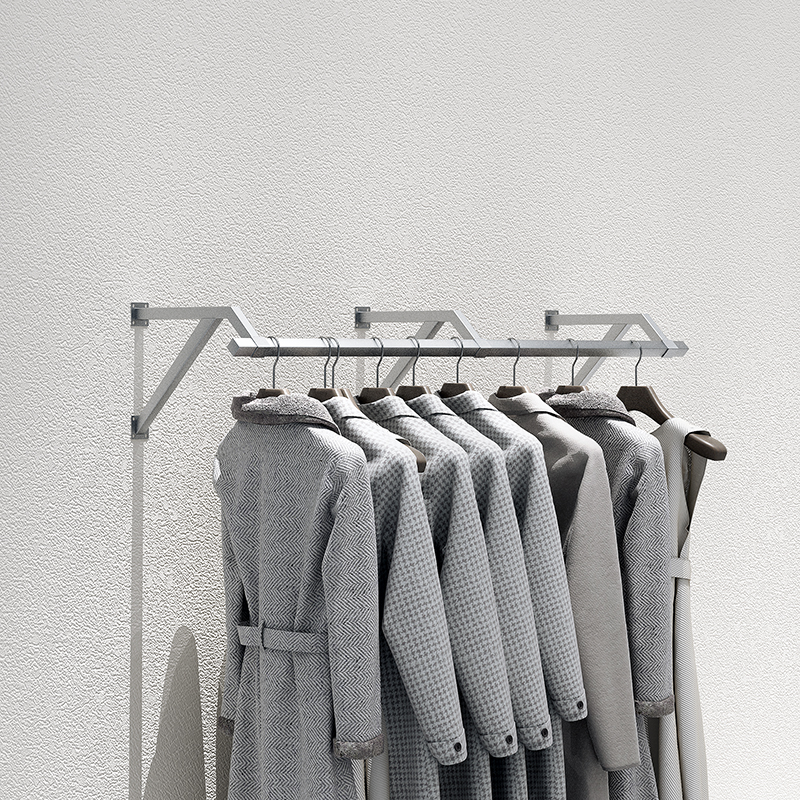 服装店展示架银色壁挂式陈列侧挂服装货架不锈钢上墙挂衣架置物架