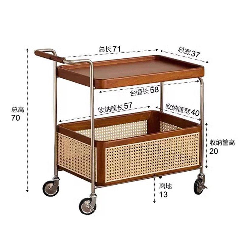 边几中古小推车实木藤编客厅移动收纳置物架双层带轮餐边柜家用,住宅家具,移动边几/推车,淘宝优惠券,粉丝福利购,淘宝优惠卷