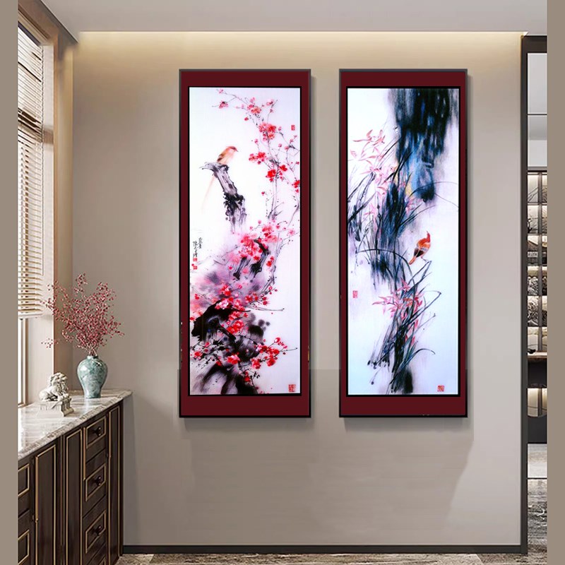 苏绣DIY套件初学 陈志r才梅兰竹菊-梅花33*90 玄关客厅刺绣装饰画图片