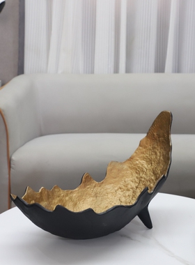 欧式轻奢高级感金色几何金属托盘摆件饭厅客厅玄S关酒店家居装饰