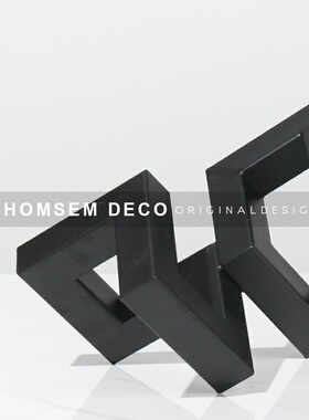 简约现代黑色几h何抽象软装饰品家居样板房间售楼处酒店玄关摆件
