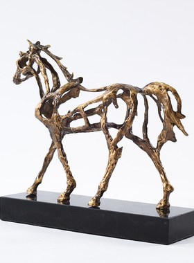 新中式现代轻奢创意镂空铜马摆件样E板间售楼处书房客厅桌面装饰