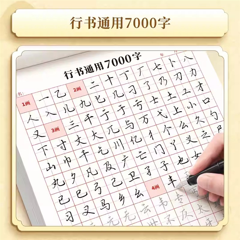 成人行书练字帖控笔笔画偏s旁三步速成法硬笔书法纸钢笔字常用字-