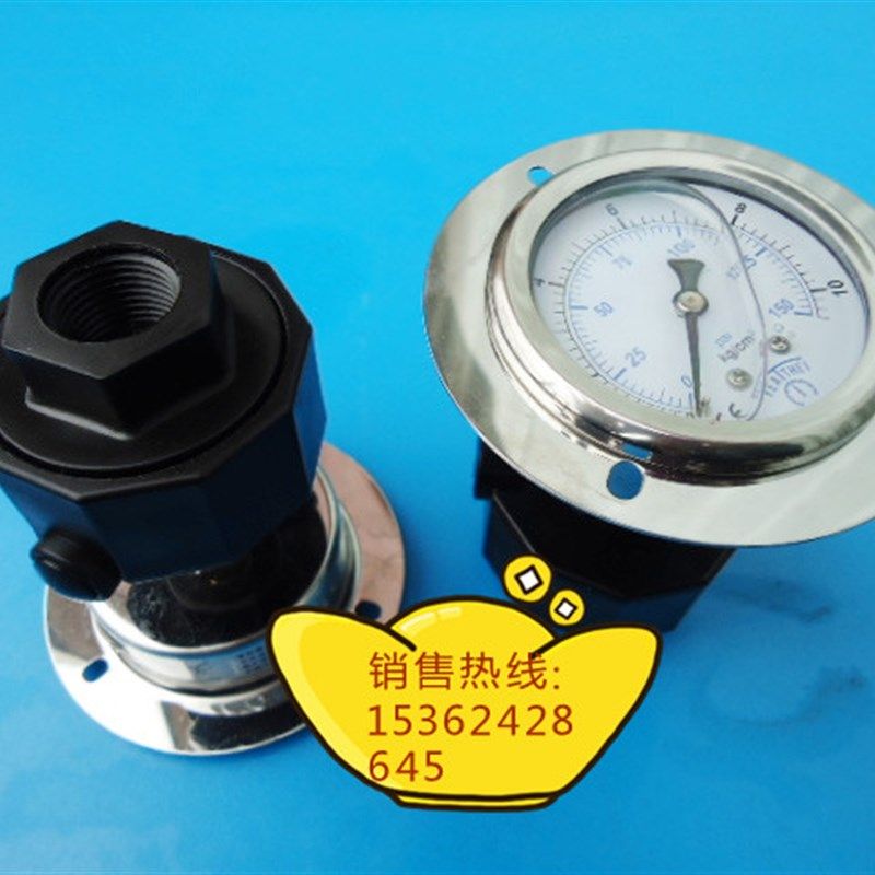 60MM轴向带边(镶嵌式)0-1x0KG隔膜压力表,耐酸碱PP隔膜压力表