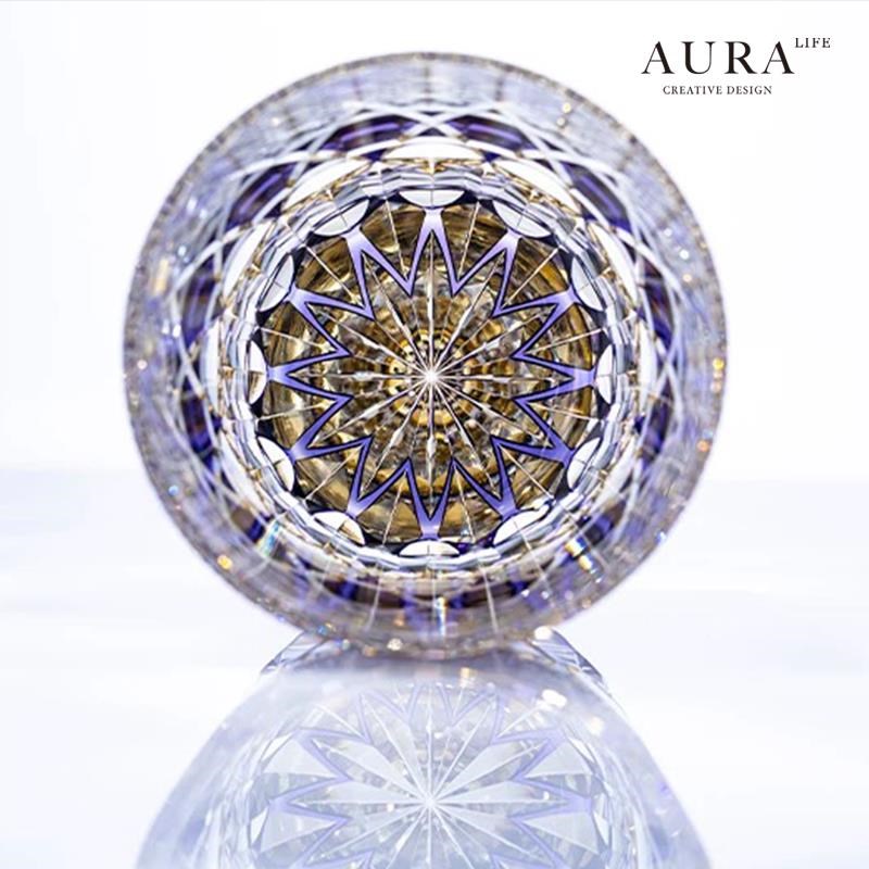 AURAS紫莹石江户切子纯手工雕刻威士忌酒Q杯水晶玻璃杯洋酒杯