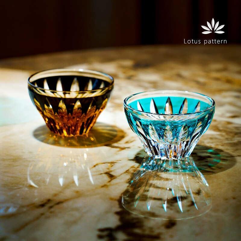 观山堂江户切子水晶玻璃小酒杯家用轻奢手工莲花小茶杯日式清酒杯