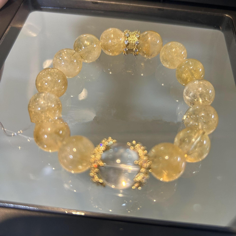 天然黄阿赛DIY搭配白水晶碎冰冰小清新贵气典雅设计厂家批发直销