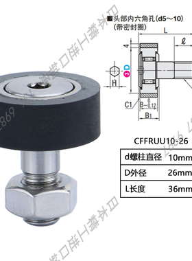 进口轴承钢聚氨酯包胶随动器滚轮CFFRUU 10-26 12-30 12T-32 16-3