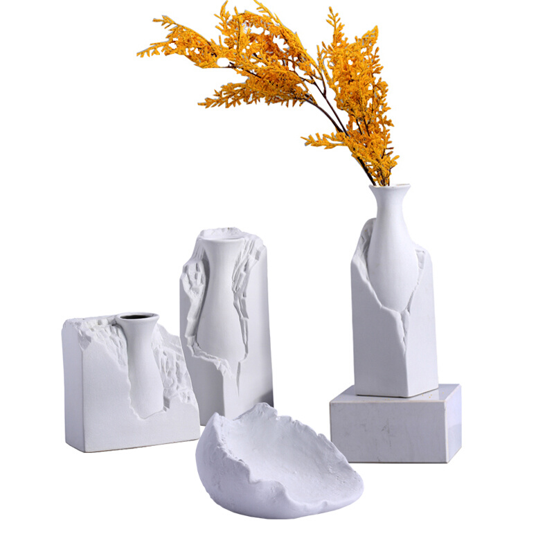 现代新中式创意白色陶瓷山石花瓶摆件设计师样板房软装插花器果盘-封面