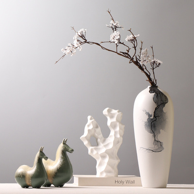 中式创意陶瓷珊瑚石摆件书房茶室装饰品样板间工艺品插花假山摆设