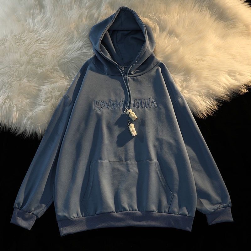 卫衣女秋冬oversize连帽加绒加厚外套设计感小众宽松慵懒风上衣服