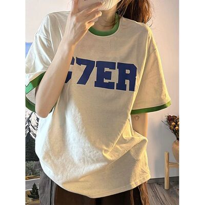 2026夏季新款短袖杏色t恤女ins潮洋气bf宽松学生体恤百搭上衣服潮
