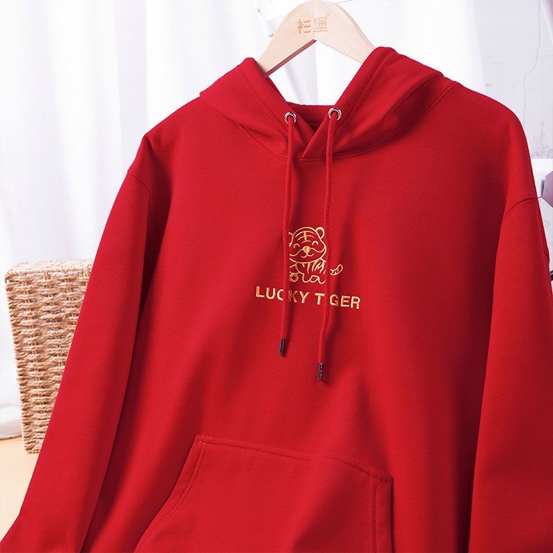 新年卫衣女2025新年款情侣亲子本命年老虎印花大红色上衣外套衣服