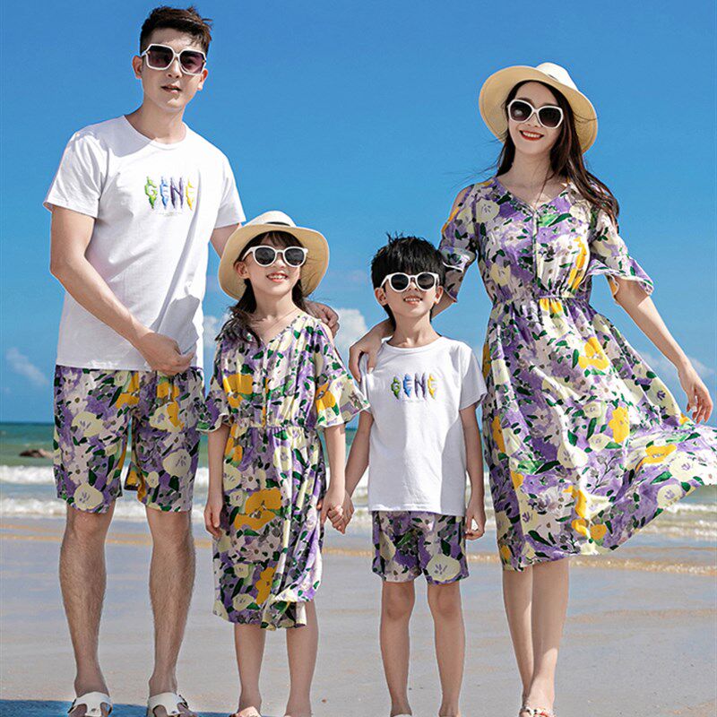 极速亲子装2023夏款新款夏天夏装一家三口四口家庭装Y全家款海边