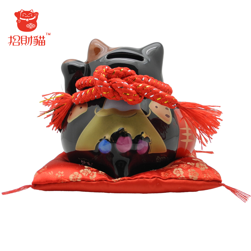极速招财猫摆件 中号黑色陶瓷存钱罐储蓄J罐 店铺开业家居创意礼