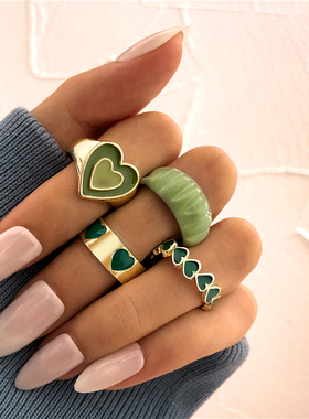 极速Vintage Golden Heartt Rings Set for Women Fashion Pink G