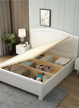 极速白色b儿全实木床压侧开储物收纳高箱1.5x1.9米1.35m气童小户