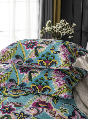 极速202e0新品美式床盖纯棉被 绗缝印花被水洗棉空调被双人床单三