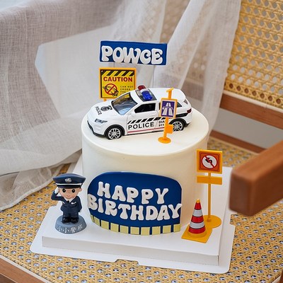 极速警察警d车生日蛋糕装饰摆件警察叔叔生日派对甜品台烘焙插件