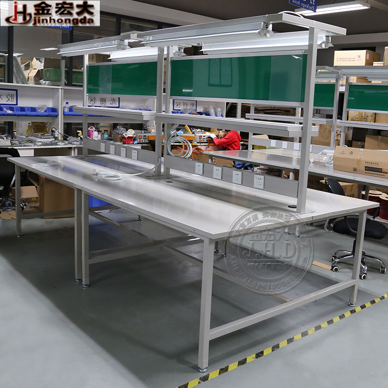 极速承重b型工作台 流水线操作台 双面带灯架工作台桌子 铁板桌面