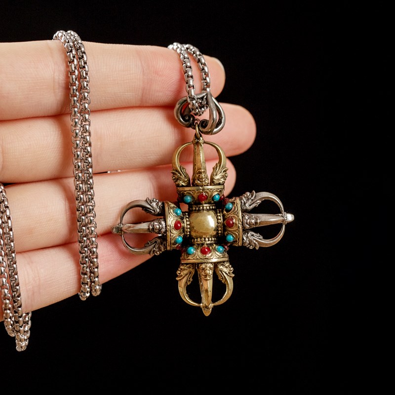 极速黄铜十字金刚杵吊坠白铜藏式男女士随身符P情侣念珠挂件多款