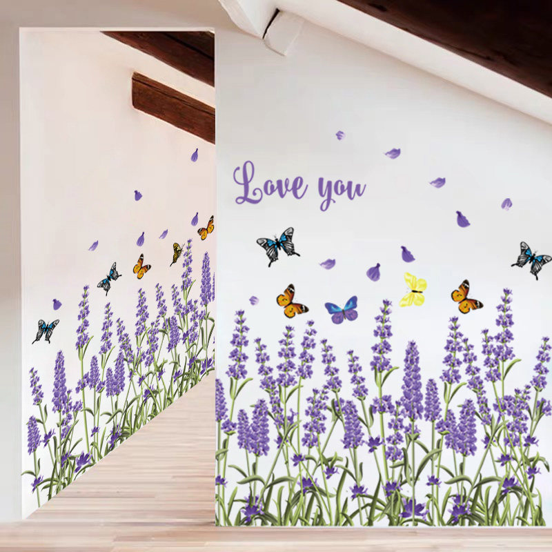 新品小清新樱f花树墙贴画客厅卧室温馨踢脚线墙壁自粘墙角装饰贴