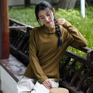 秋冬新中式 T恤女 德g绒保暖打底衫 中国风盘扣复古上衣外穿长袖
