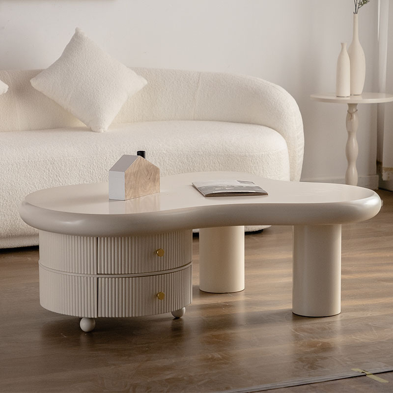 伦洛森奶油风抽屉茶几
