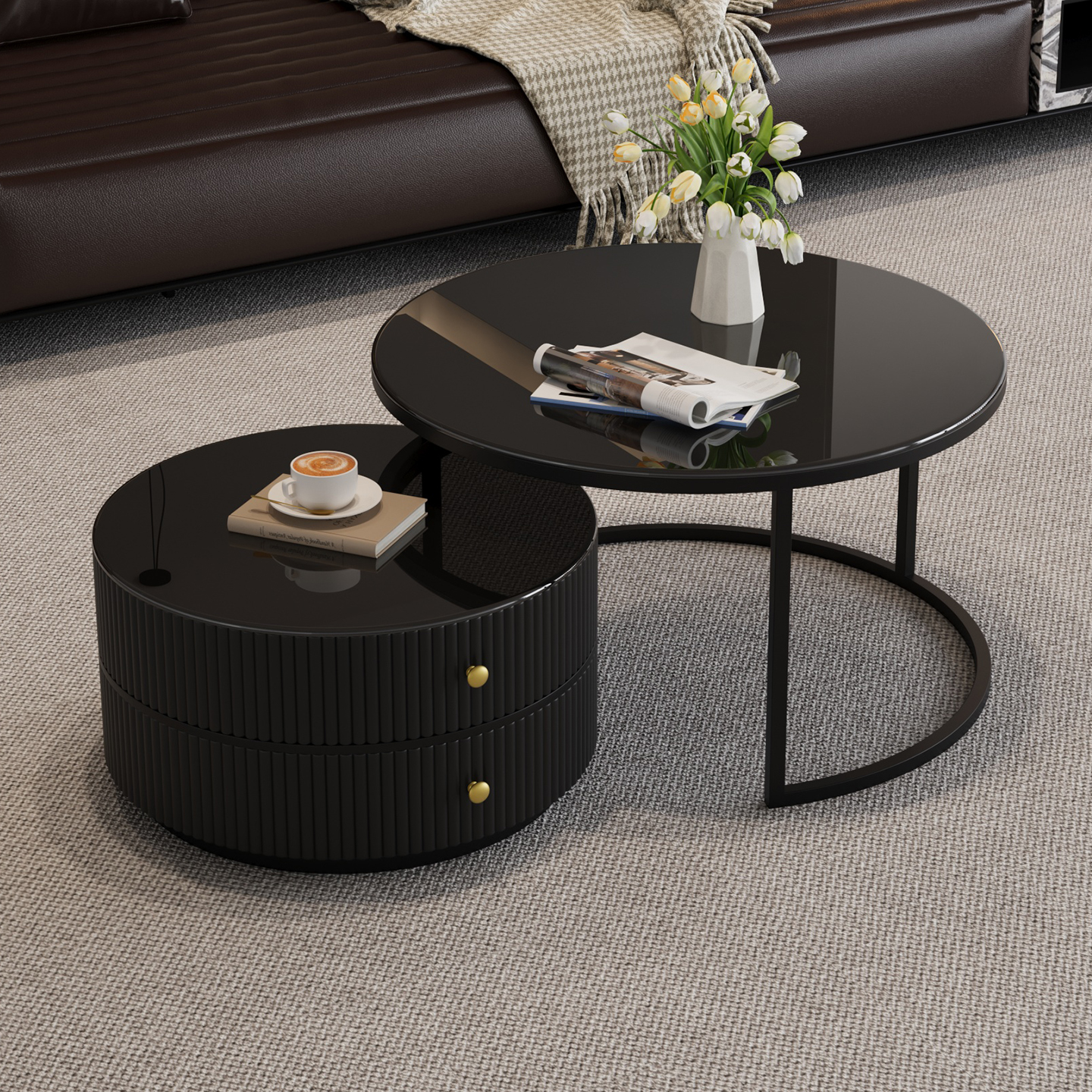 岩板圆形茶几客厅家用2025新款轻